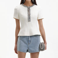 Cream Crepe Embellished Top