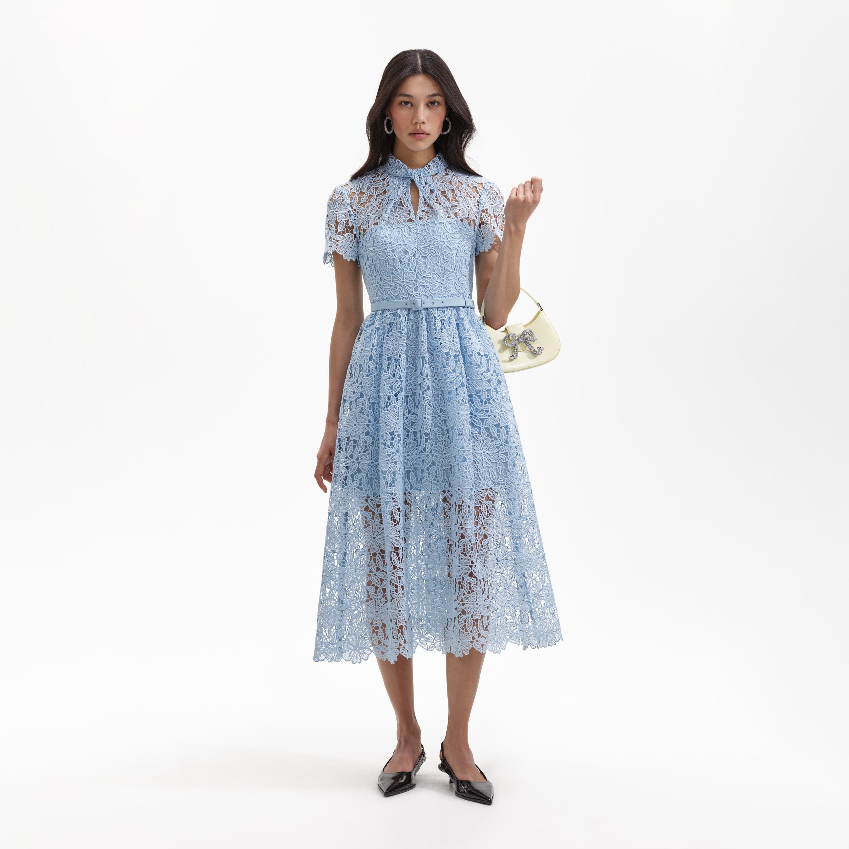 Blue Lace Keyhole Midi Dress