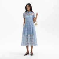 Blue Lace Keyhole Midi Dress