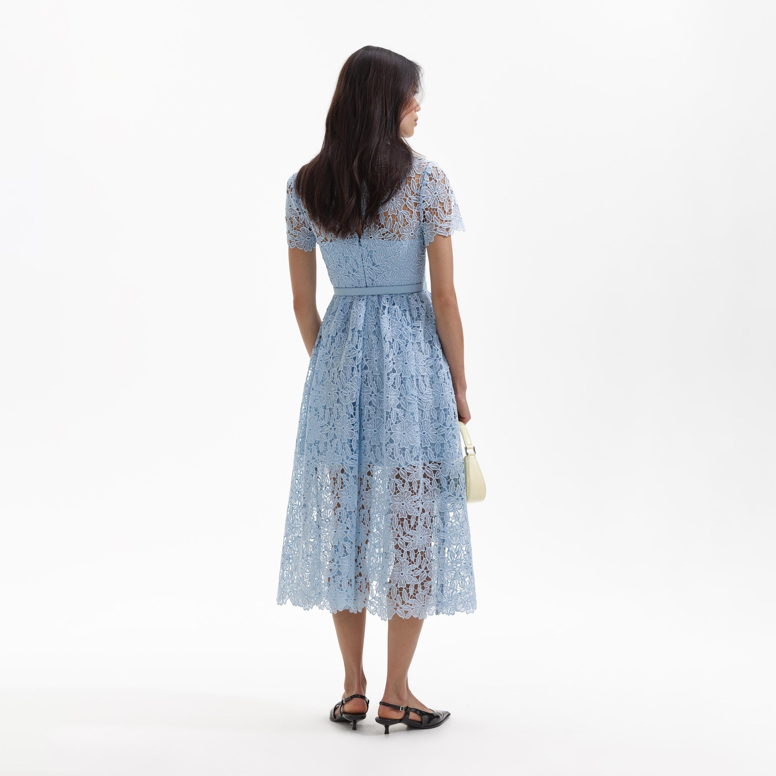 Blue Lace Keyhole Midi Dress