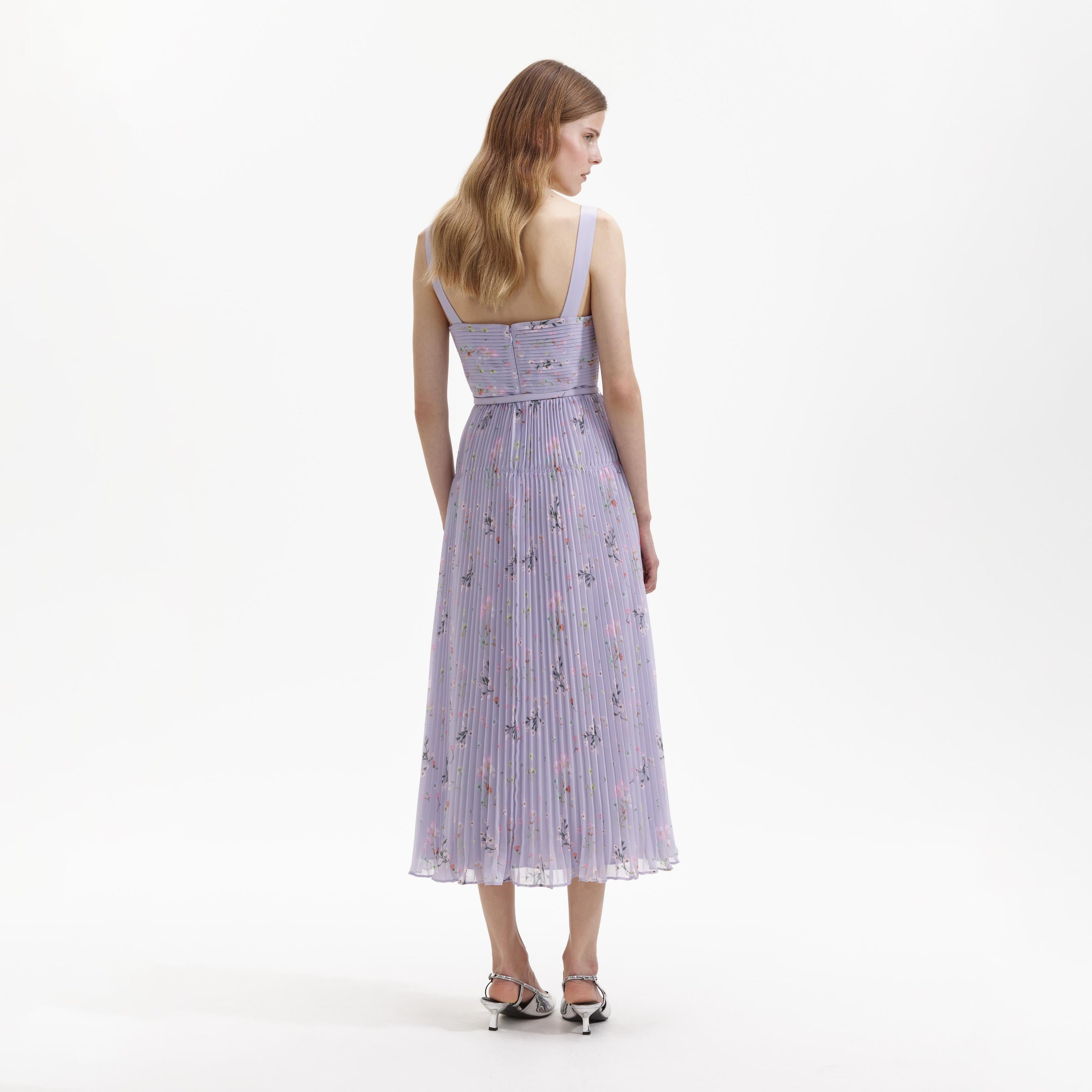 Lilac Floral Chiffon Midi Dress