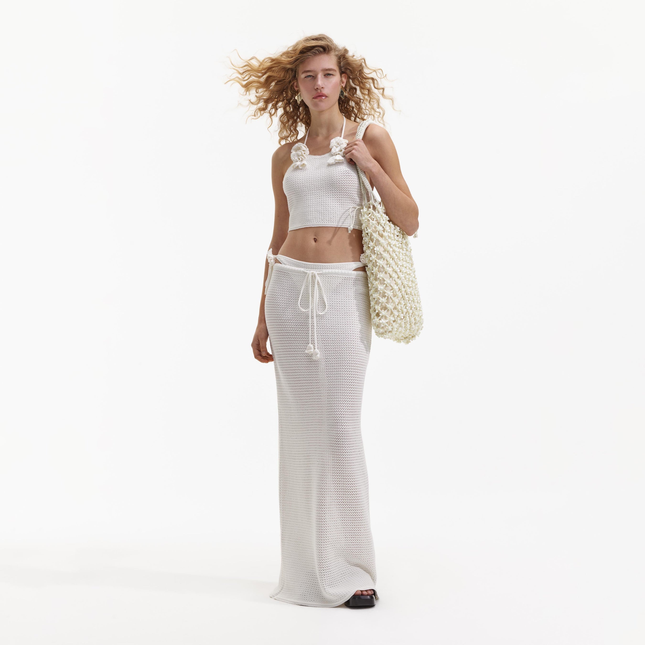 White Crochet Maxi Skirt