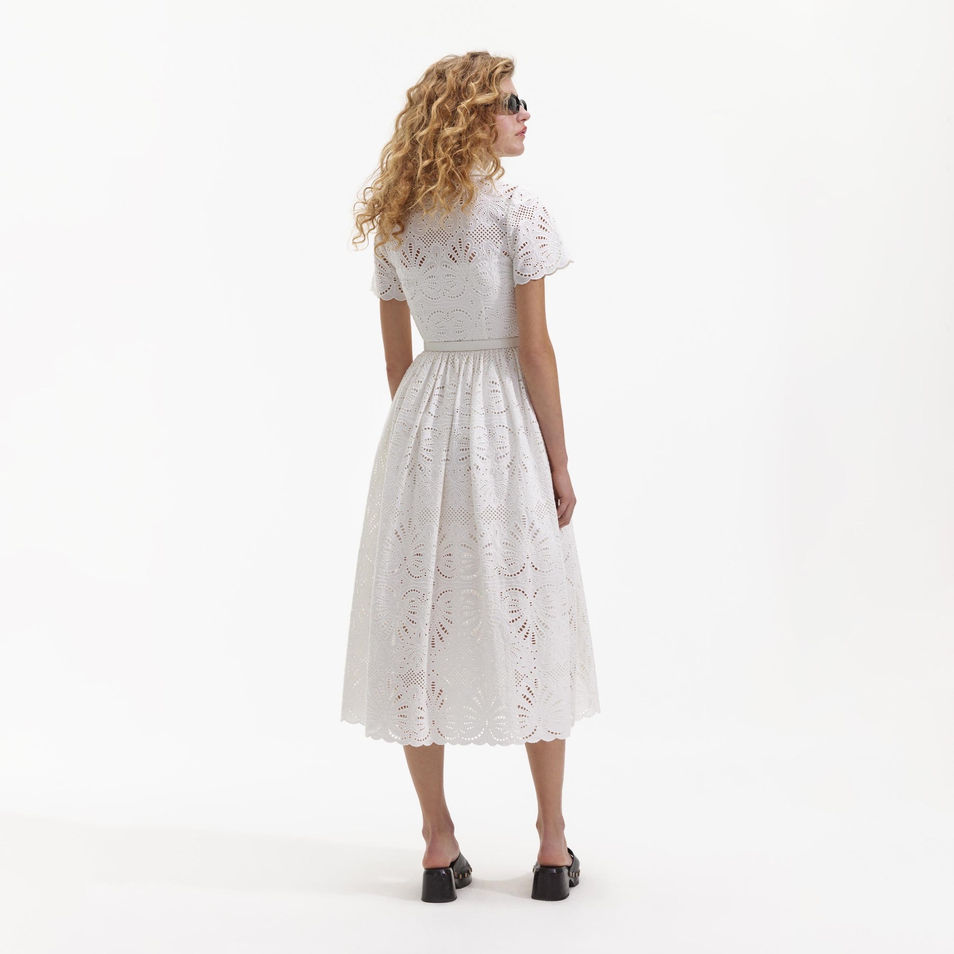 White Cotton Embroidery Midi Dress