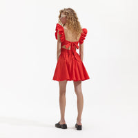 Red Cotton Ruffle Mini Dress