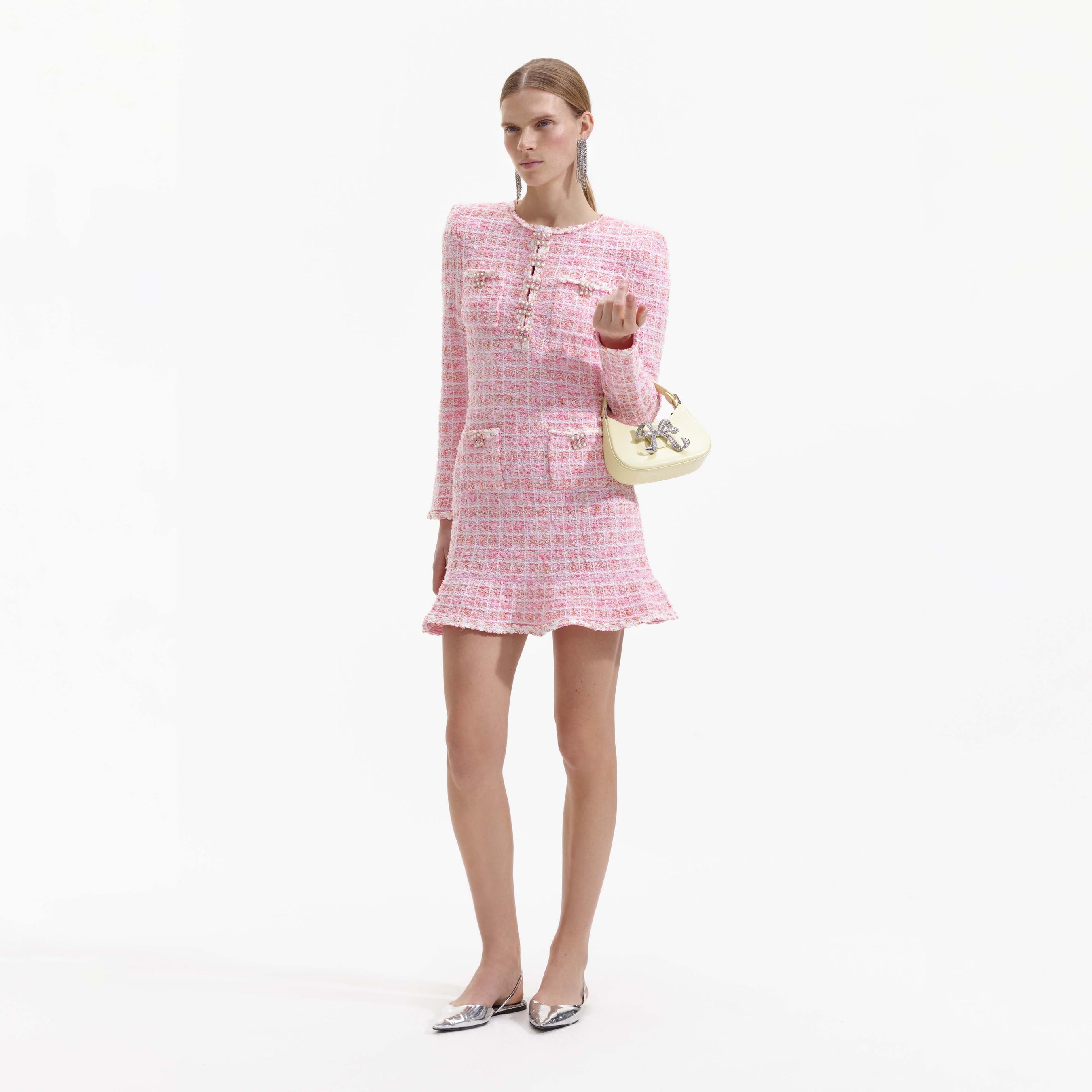 Pink Check Knit Mini Dress