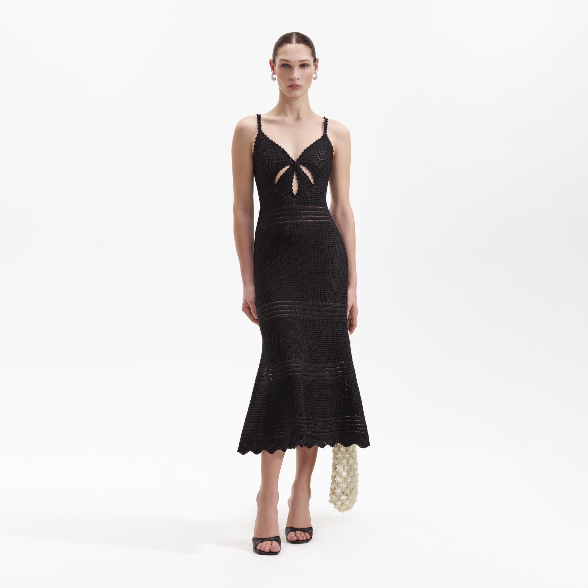 Black Crochet Cut Out Midi Dress