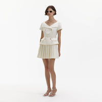 Cream Boucle Pleated Mini Dress