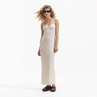 Cream Beaded Mesh Maxi Dress