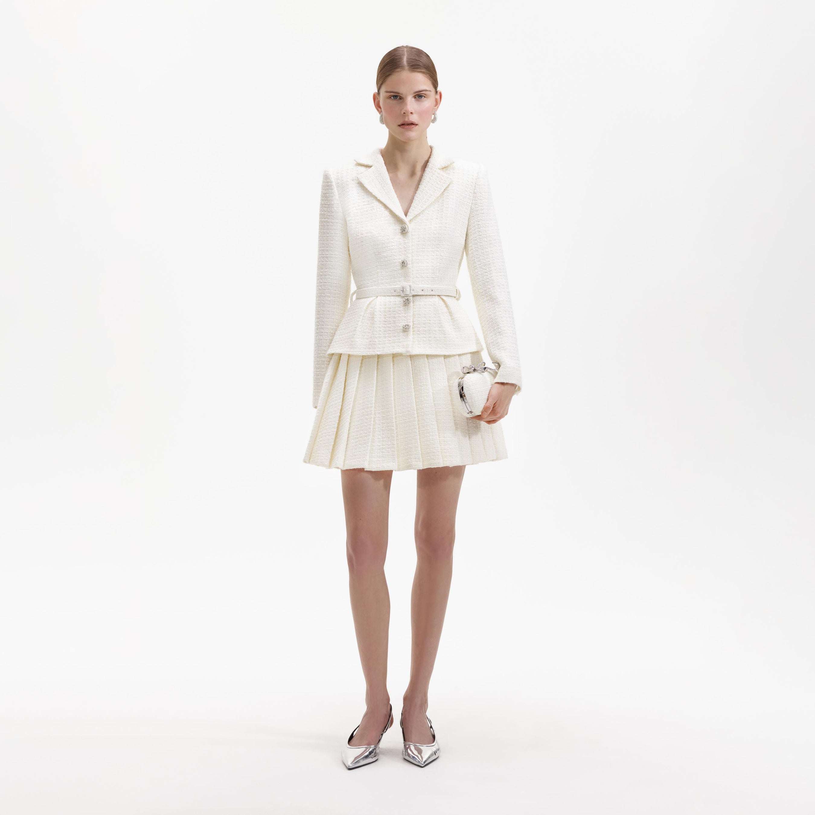 Cream Boucle Mini Jacket Dress