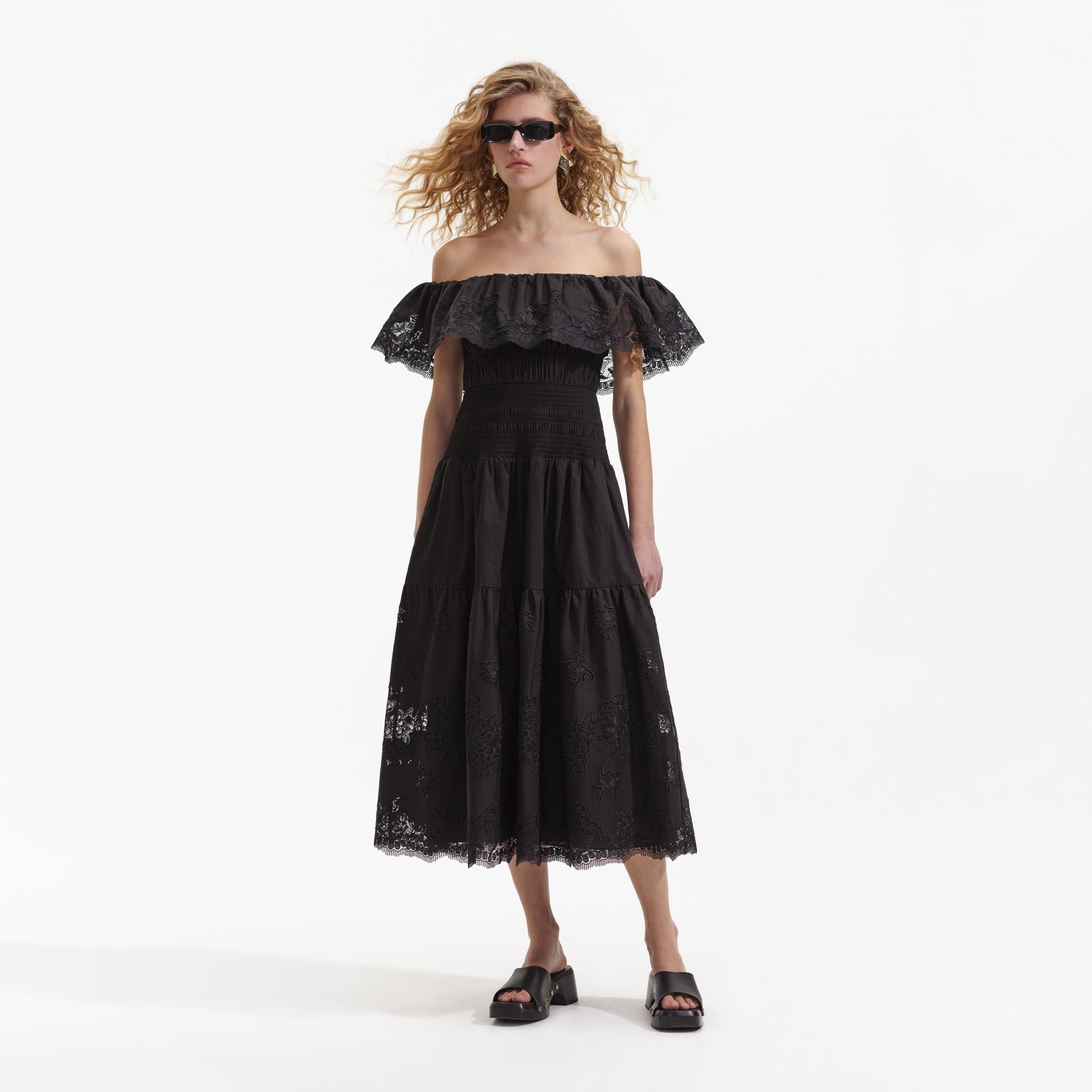 Black Cotton Midi Dress