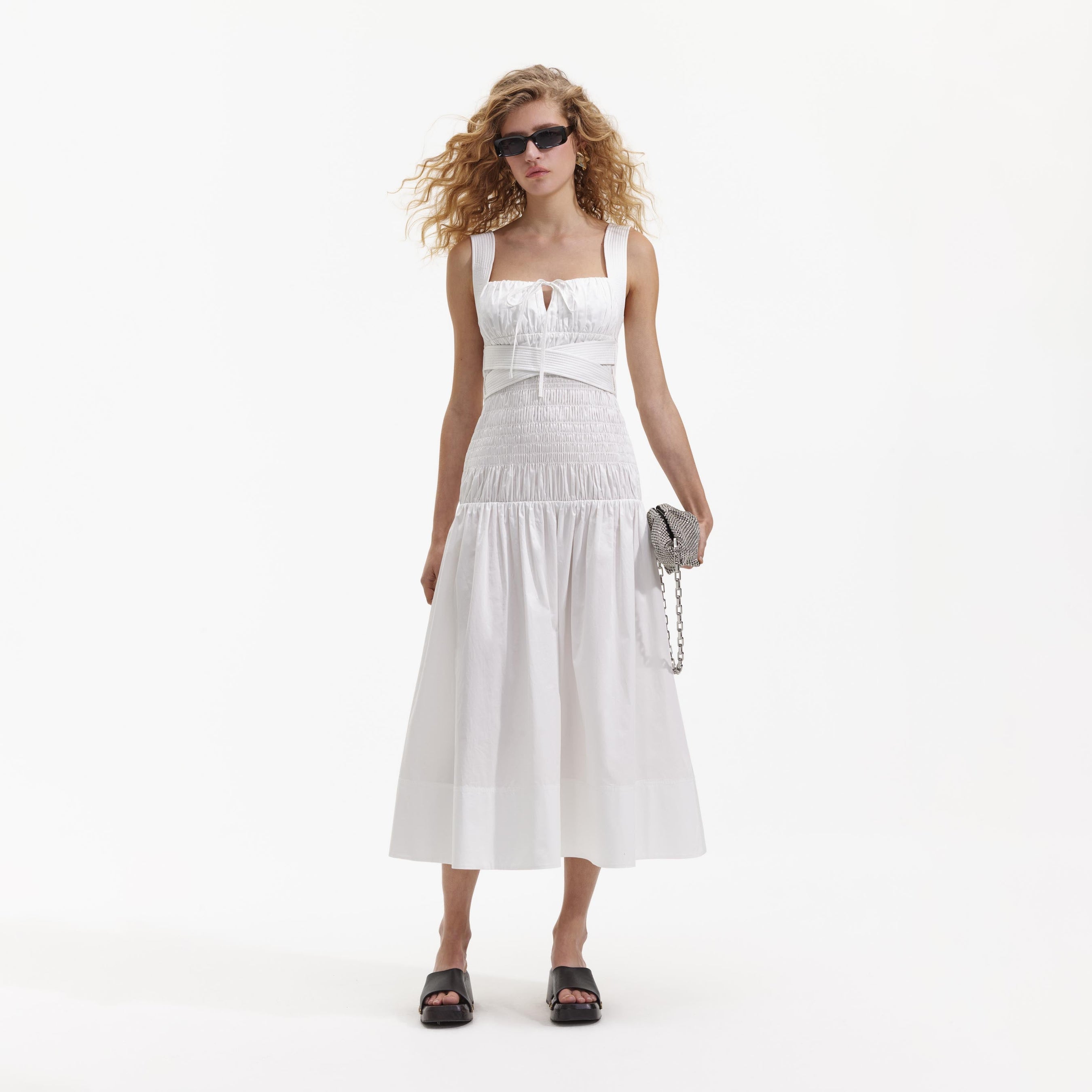 White Cotton Sweetheart Midi Dress