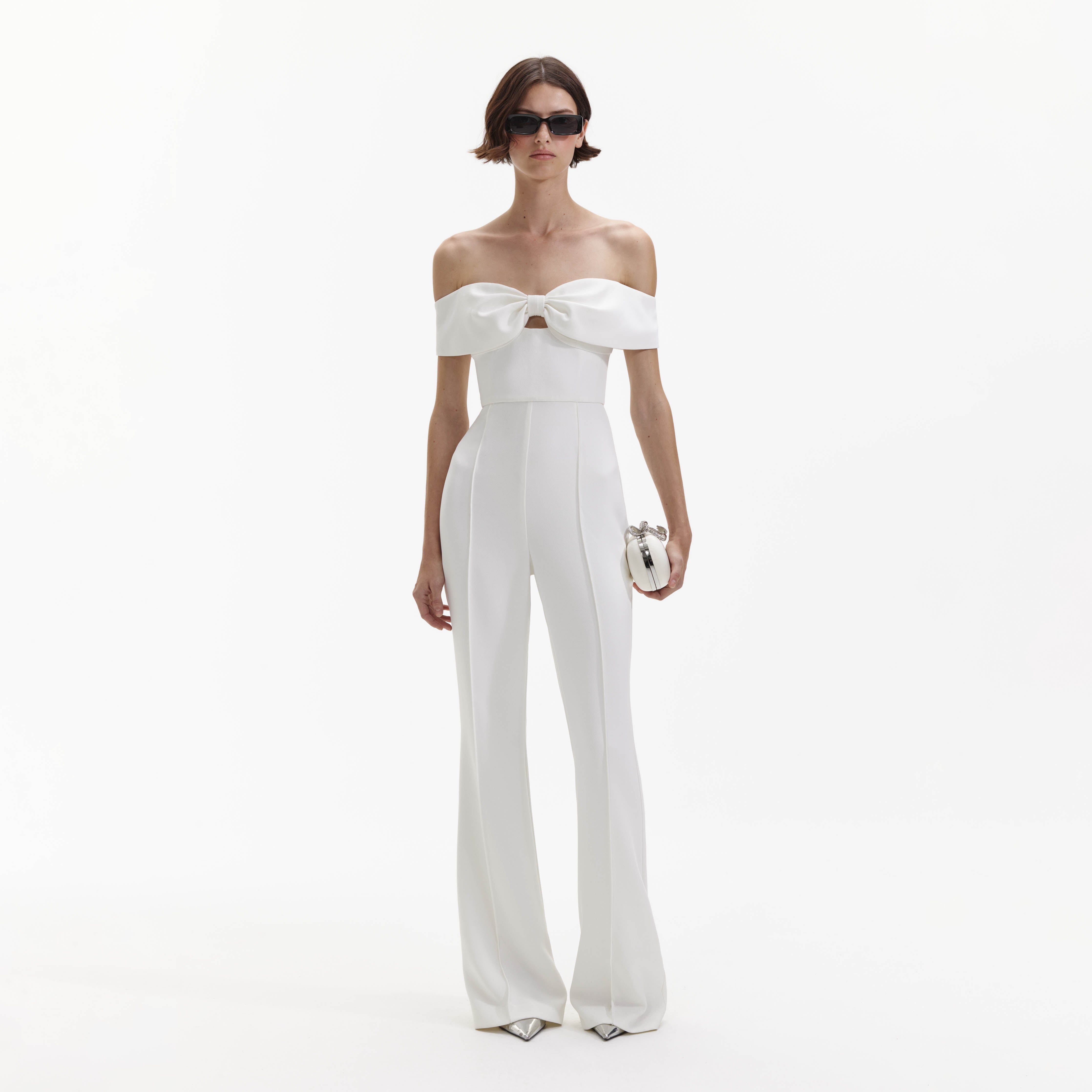 White Crepe Bow Jumpsuit self portrait EU