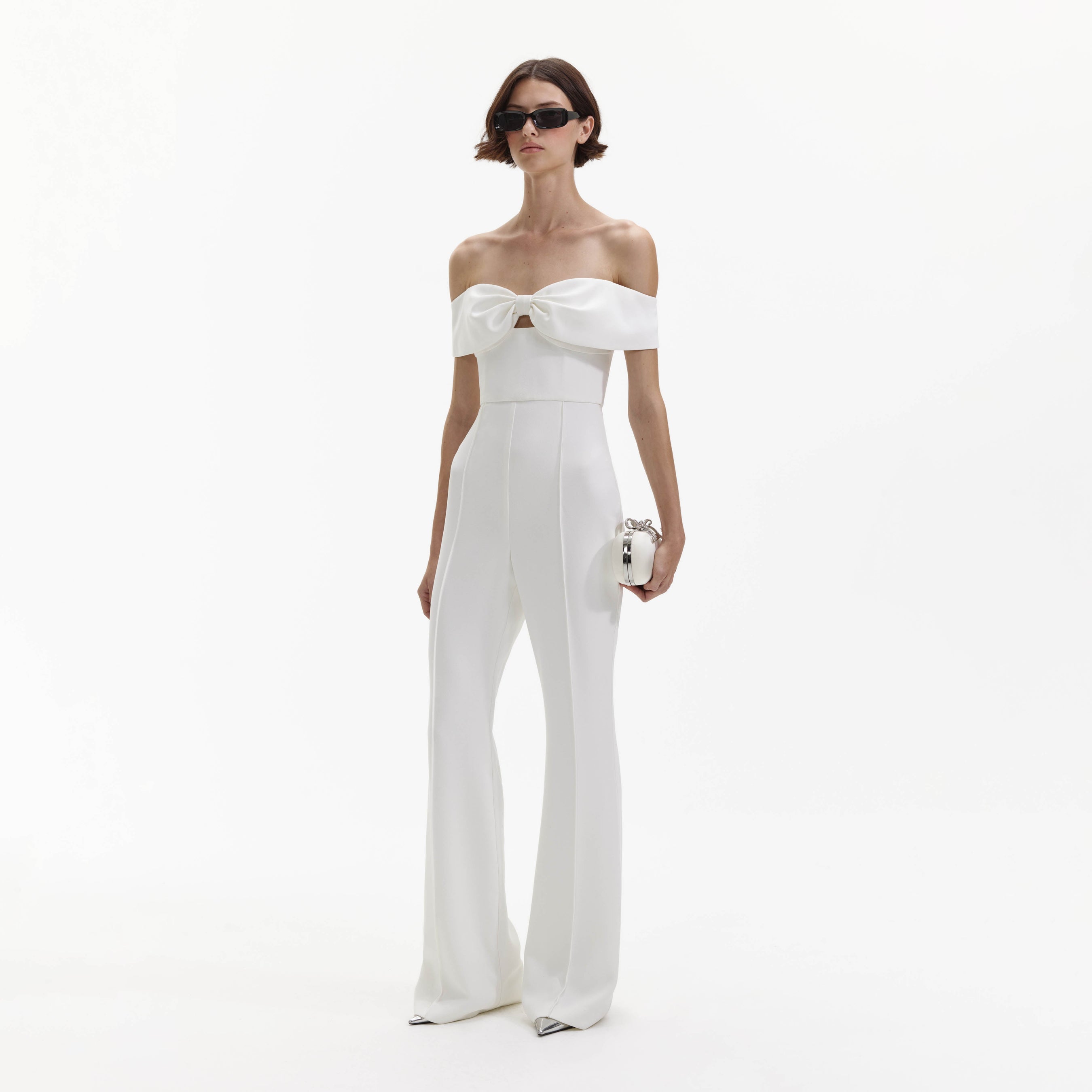 White Crepe Bow Jumpsuit