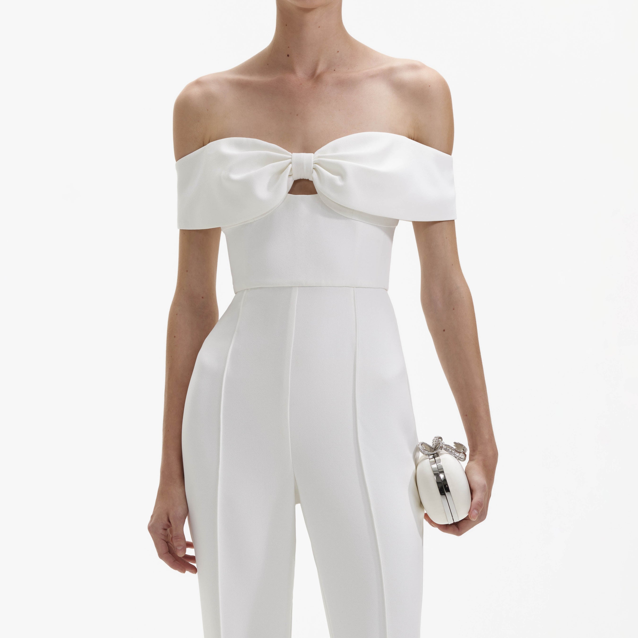 White Crepe Bow Jumpsuit