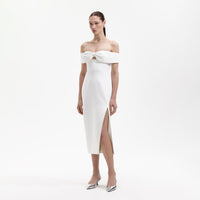 White Crepe Bow Midi Dress