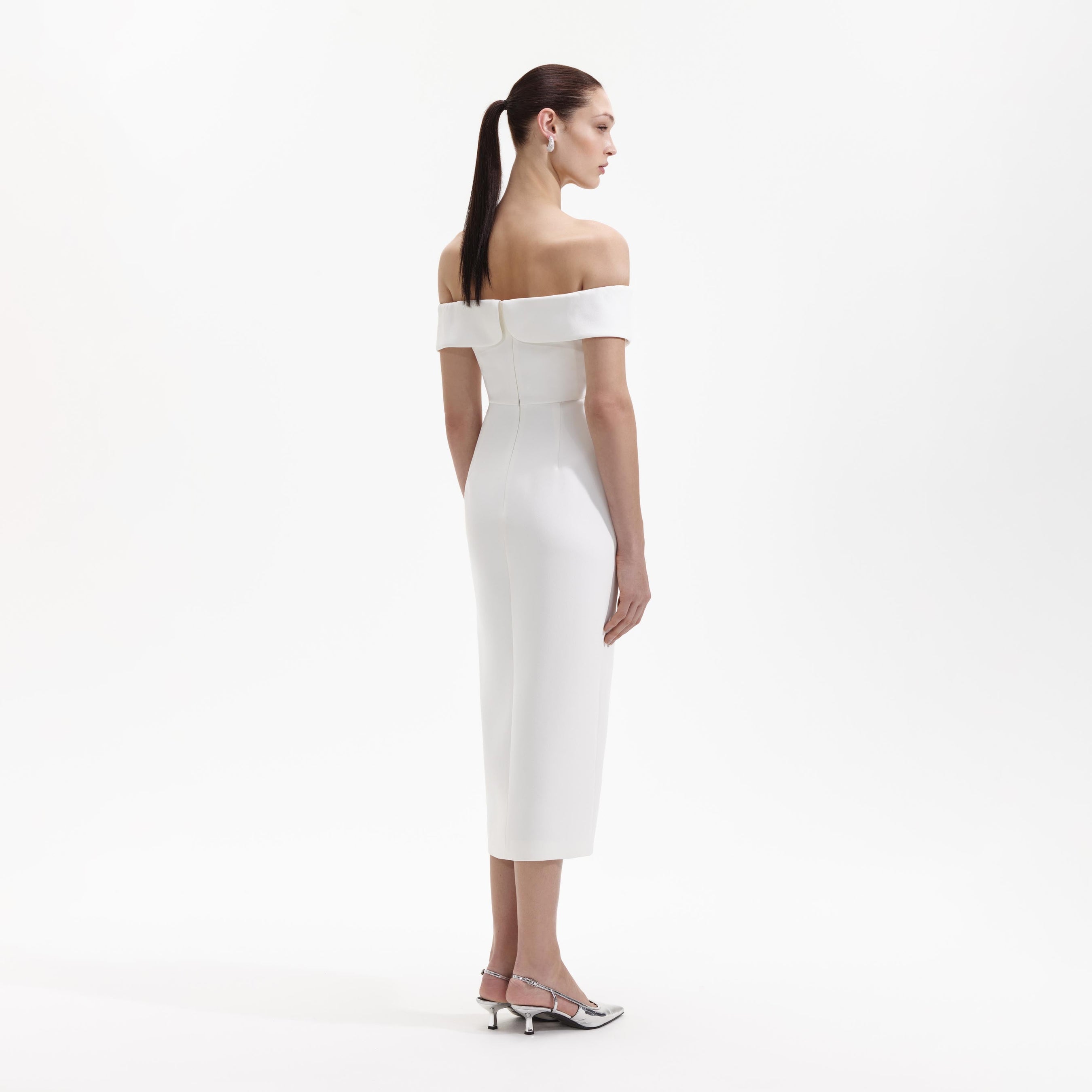 White Crepe Bow Midi Dress