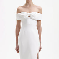 White Crepe Bow Midi Dress