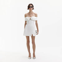 White Bow Crepe Mini Dress