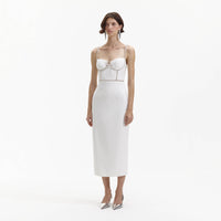 White Bonded Crepe Midi Dress