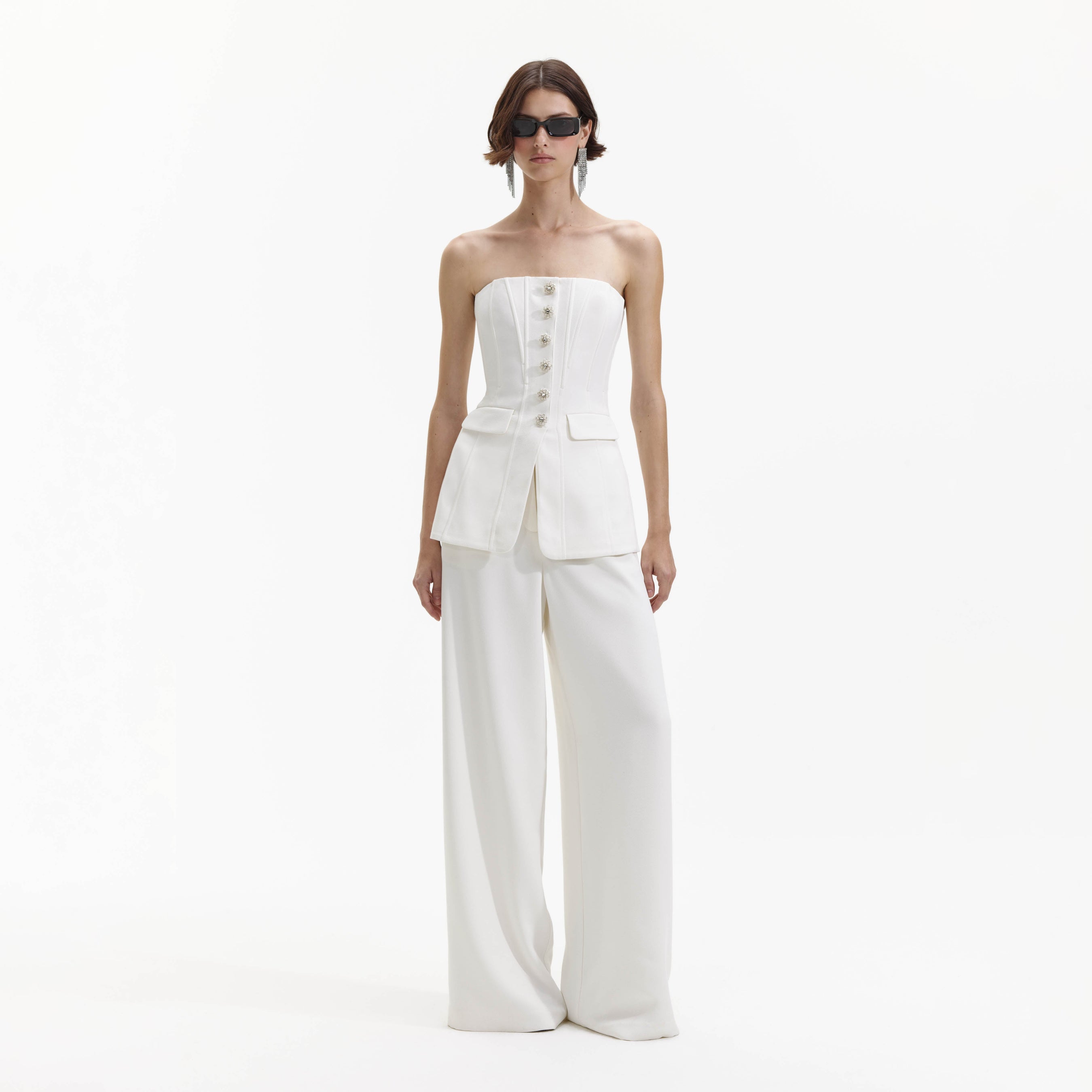 White Bandeau Crepe Jumpsuit