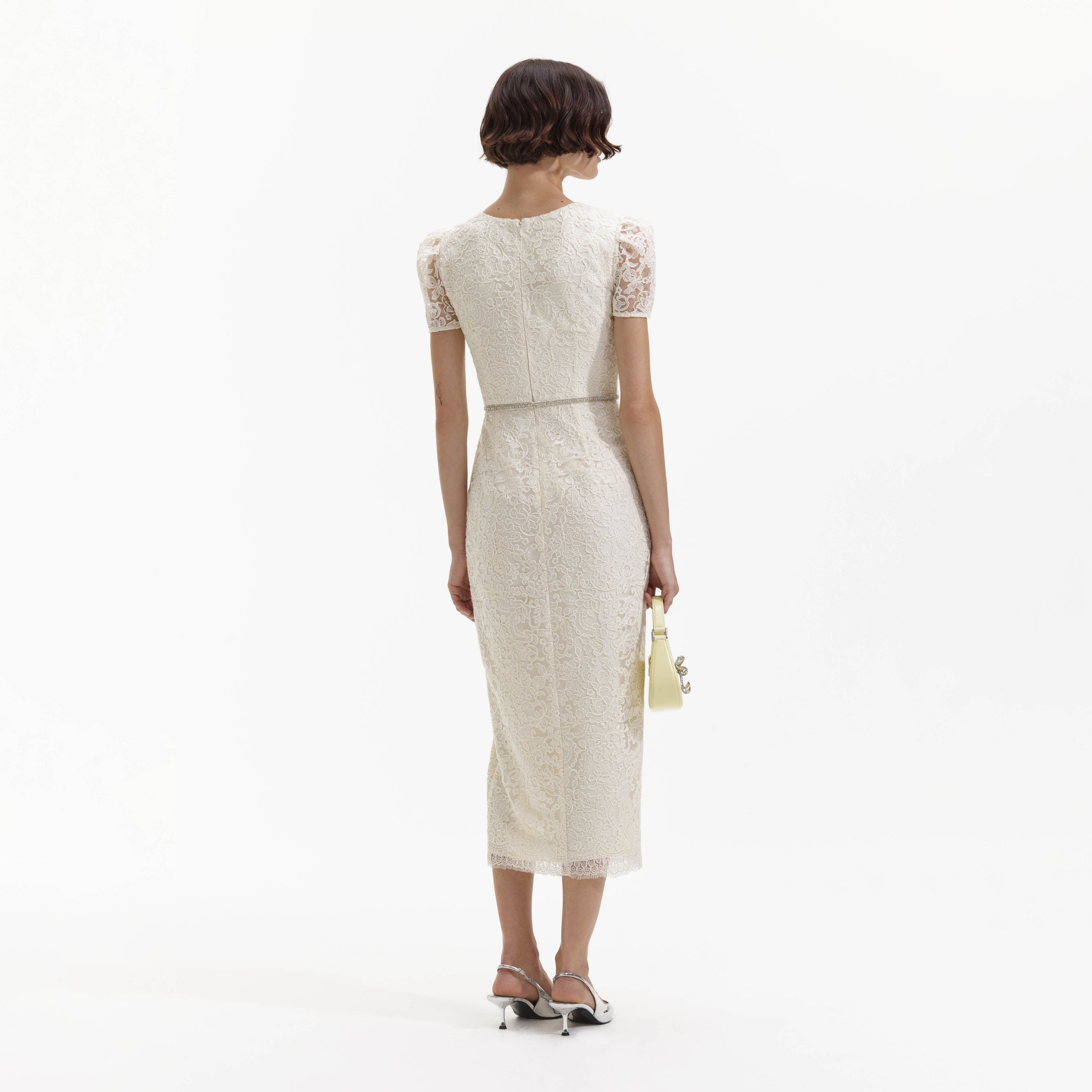 Cream Lace Diamante Midi Dress