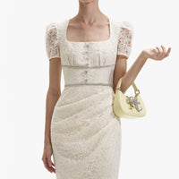 Cream Lace Diamante Midi Dress