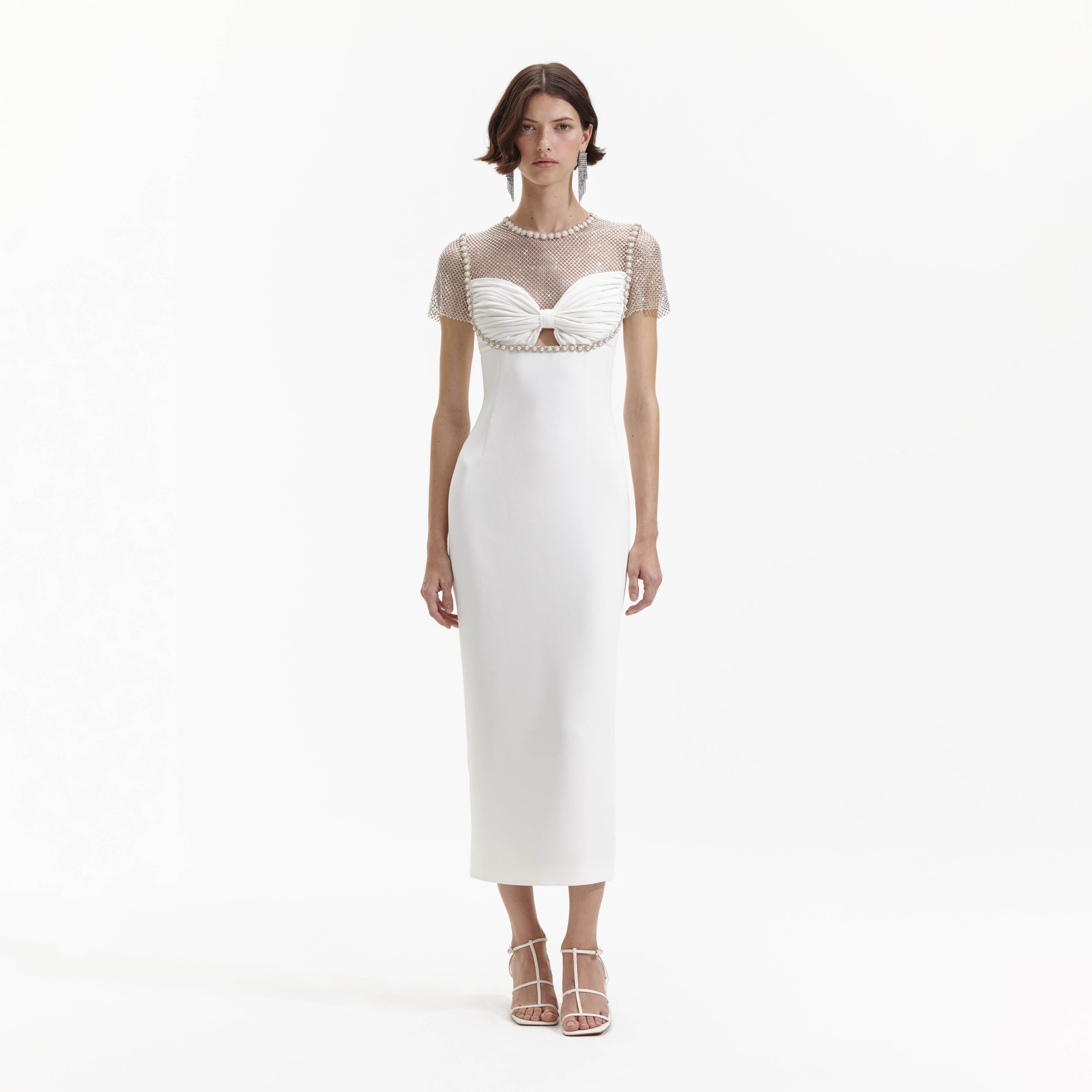 White Diamante Crepe Midi Dress