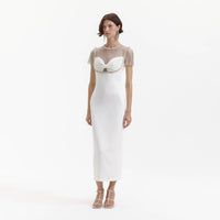 White Diamante Crepe Midi Dress