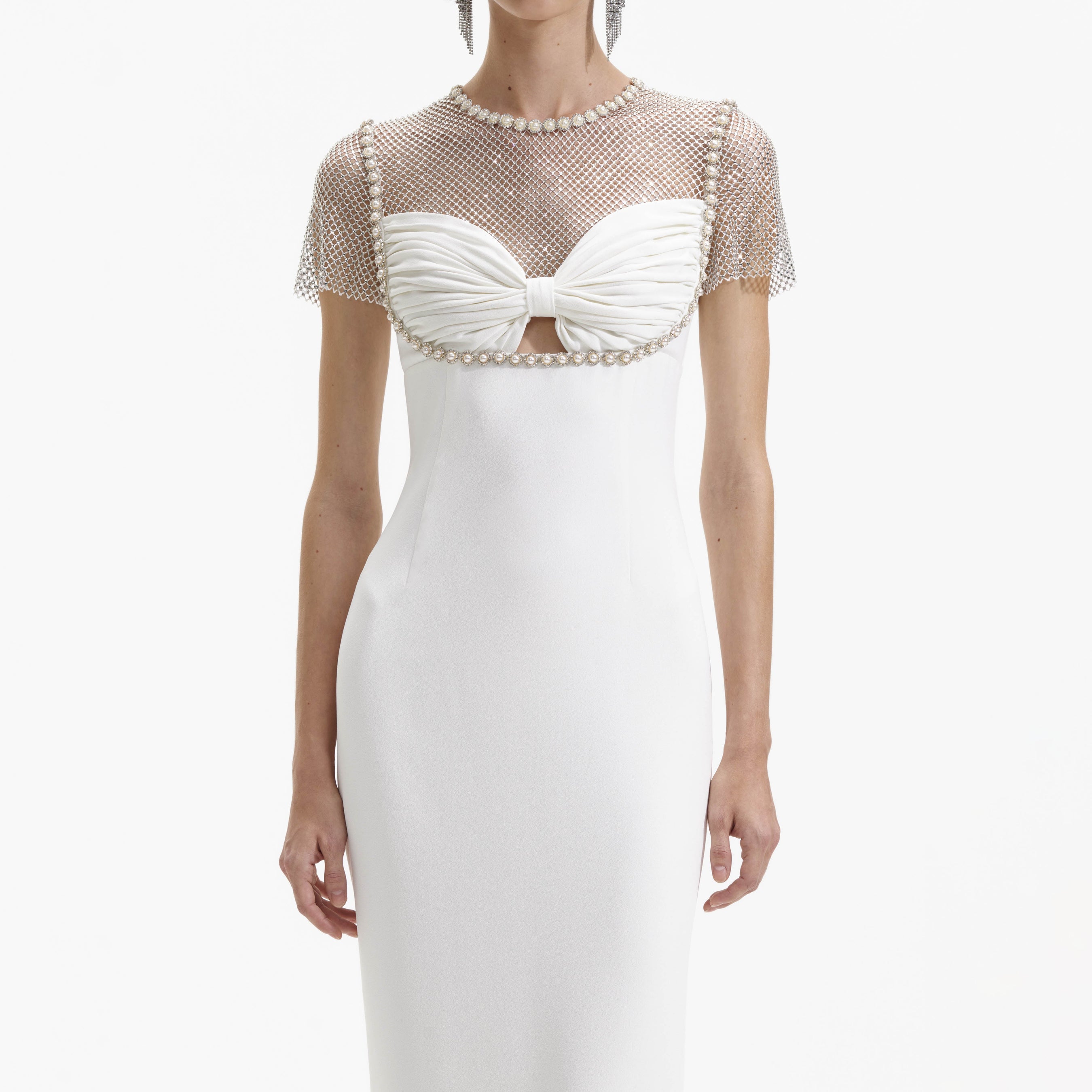 White Diamante Crepe Midi Dress