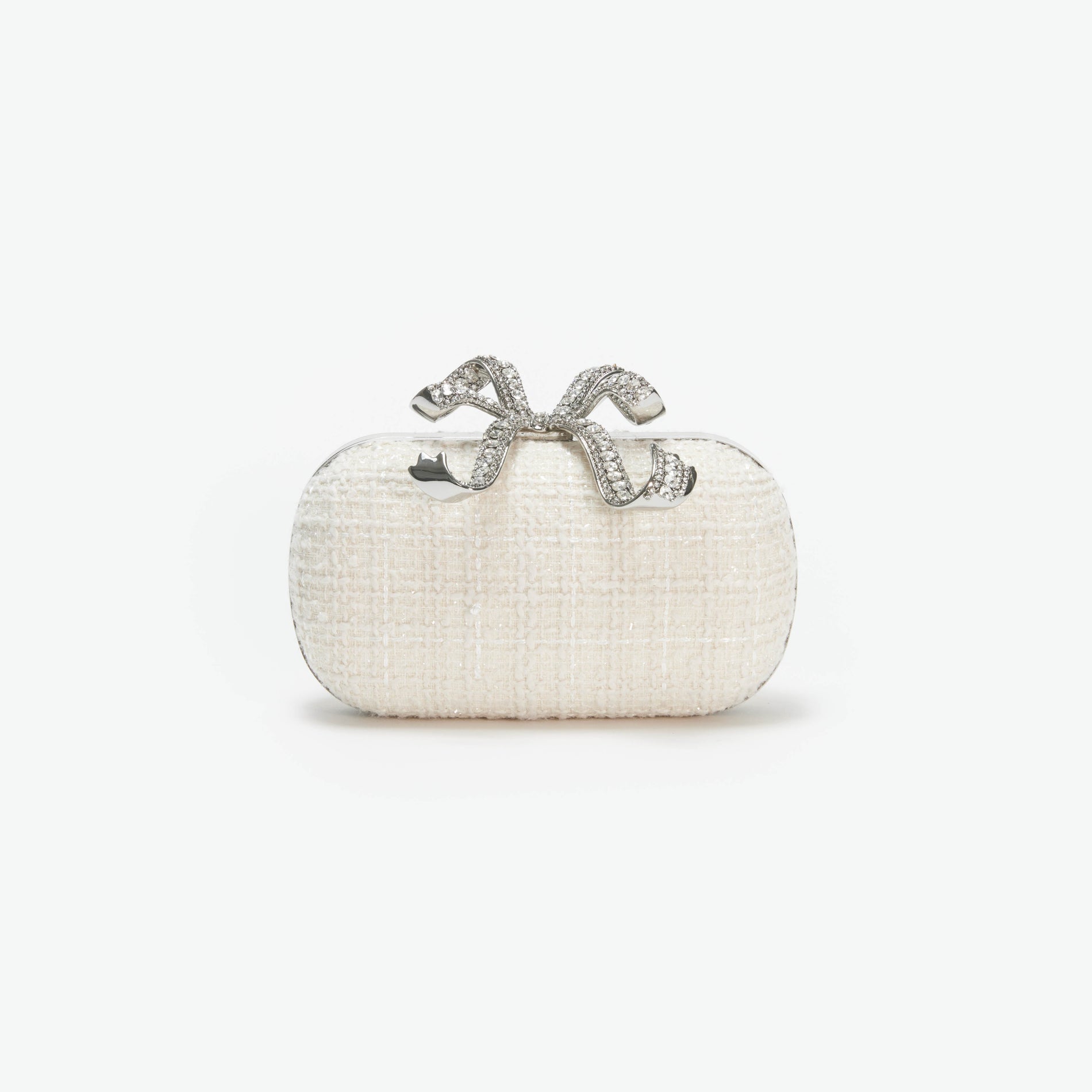 Cream Boucle Bow Clutch