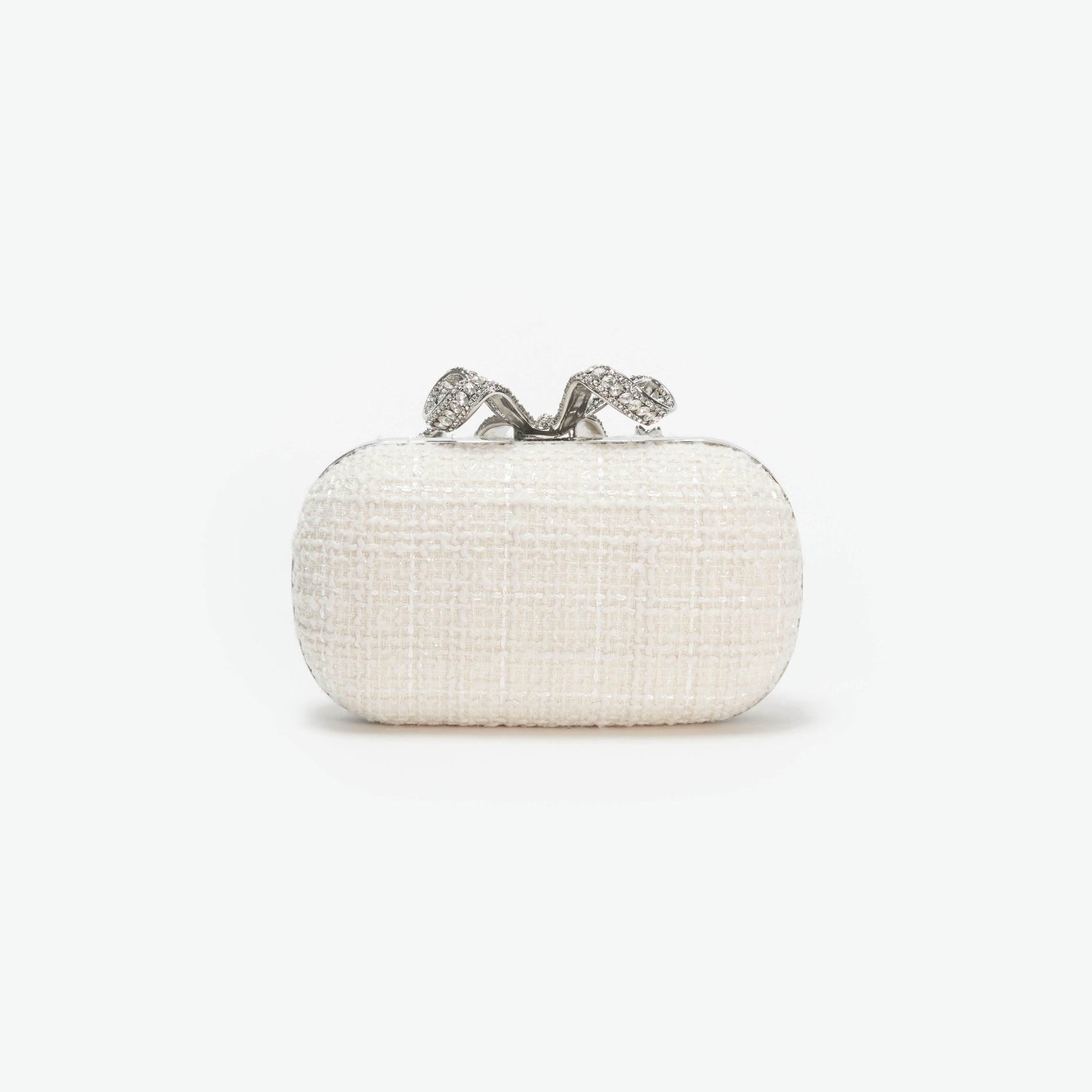 Cream Boucle Bow Clutch