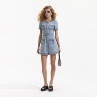 Light Blue Denim Buttoned Mini Dress