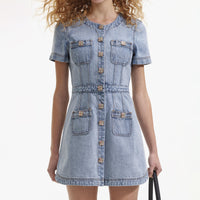 Light Blue Denim Buttoned Mini Dress