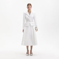 White Tailored Taffeta Midi Dress