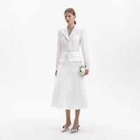 White Tailored Taffeta Midi Dress