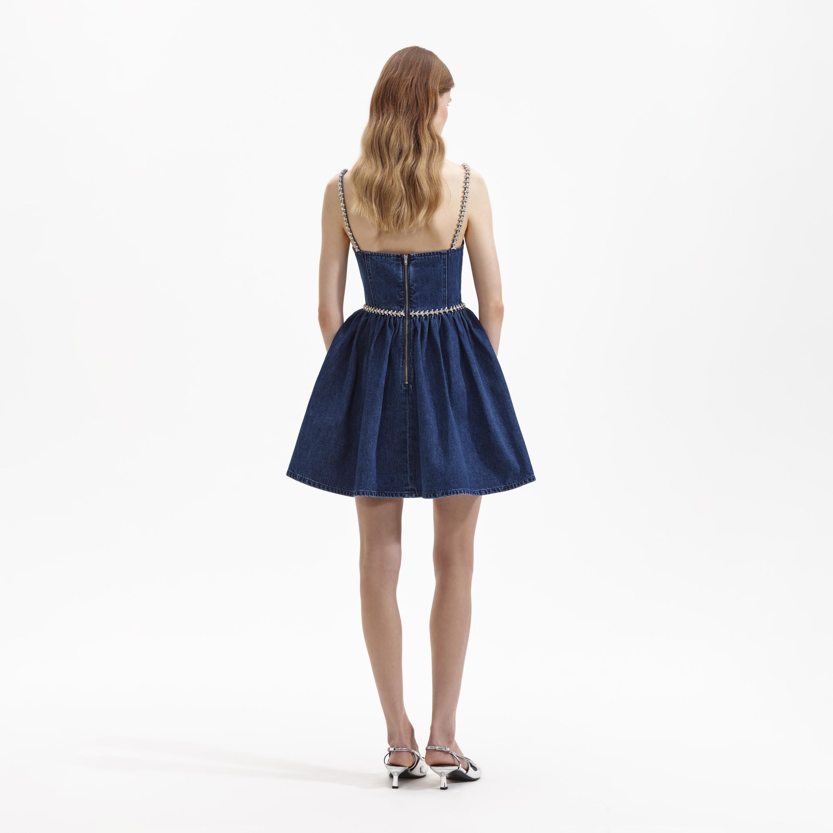 Diamante Bow Denim Mini Dress