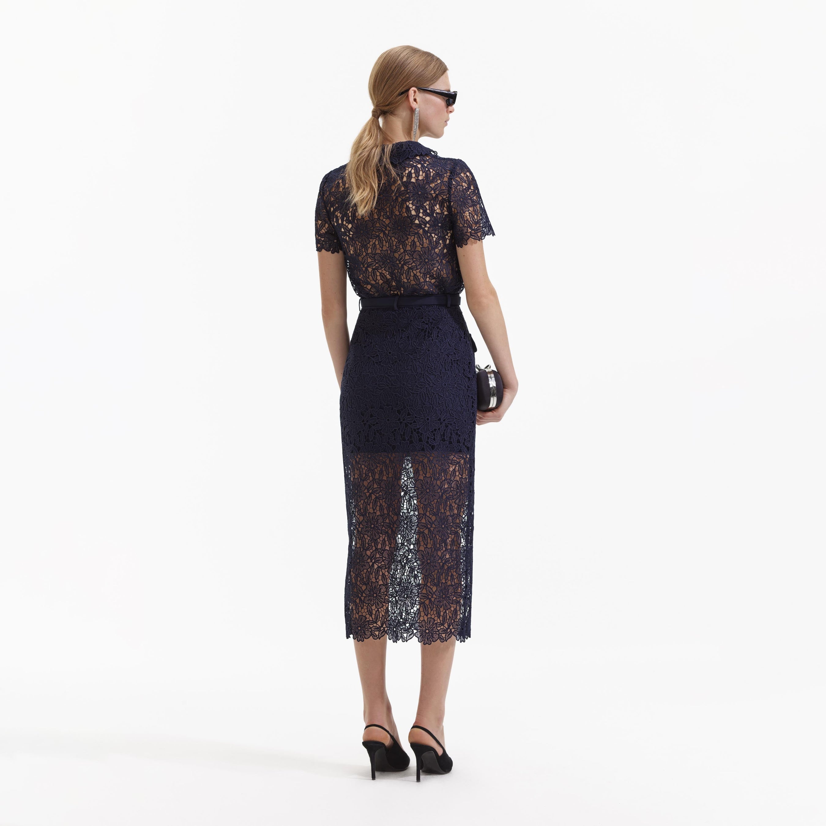 Navy Guipure Lace Top