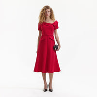 Red Tailored Crepe Midi Dress