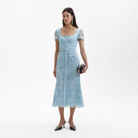 Blue Lace Diamante Midi Dress