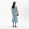 Blue Lace Diamante Midi Dress