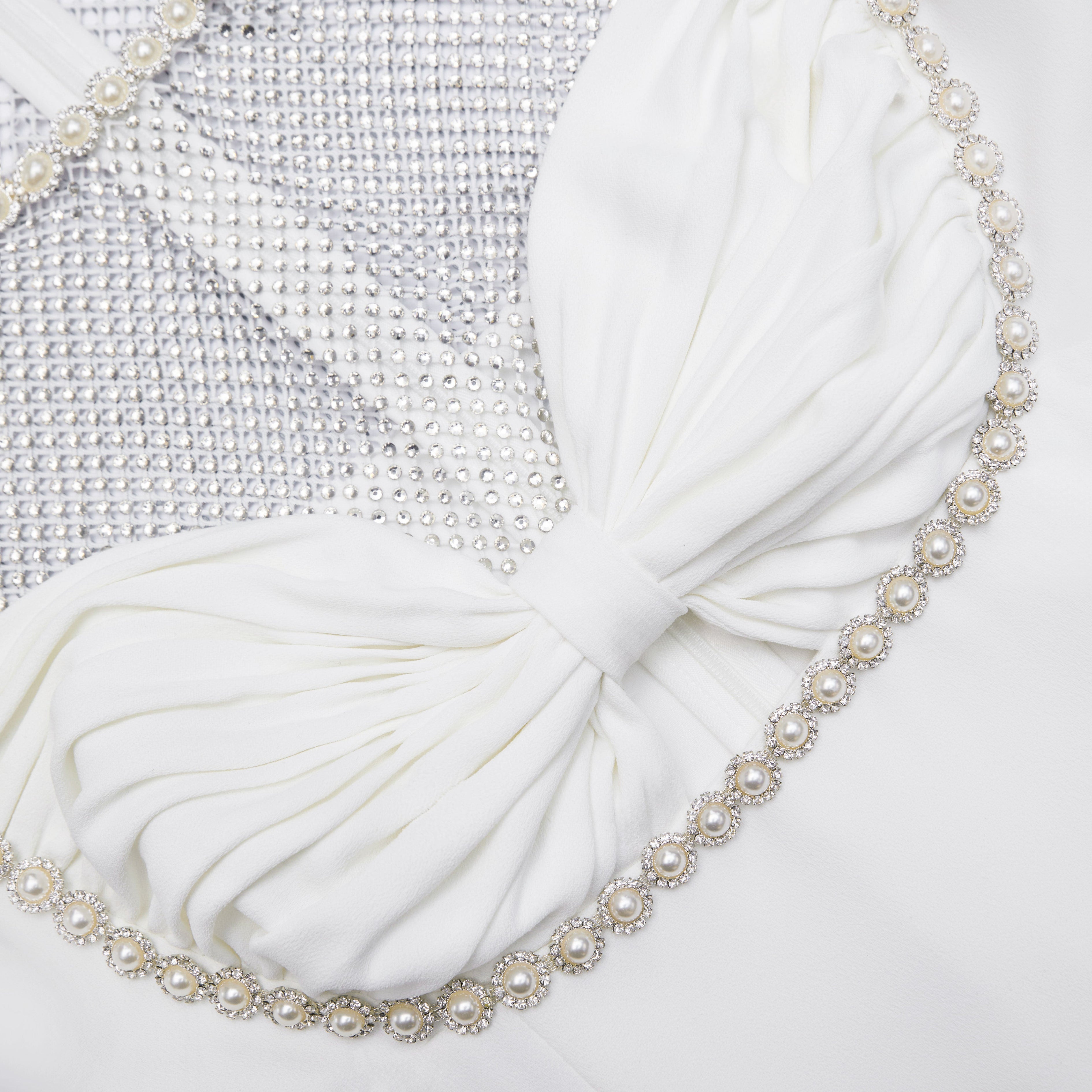 White Crepe Diamante Mesh Mini Dress