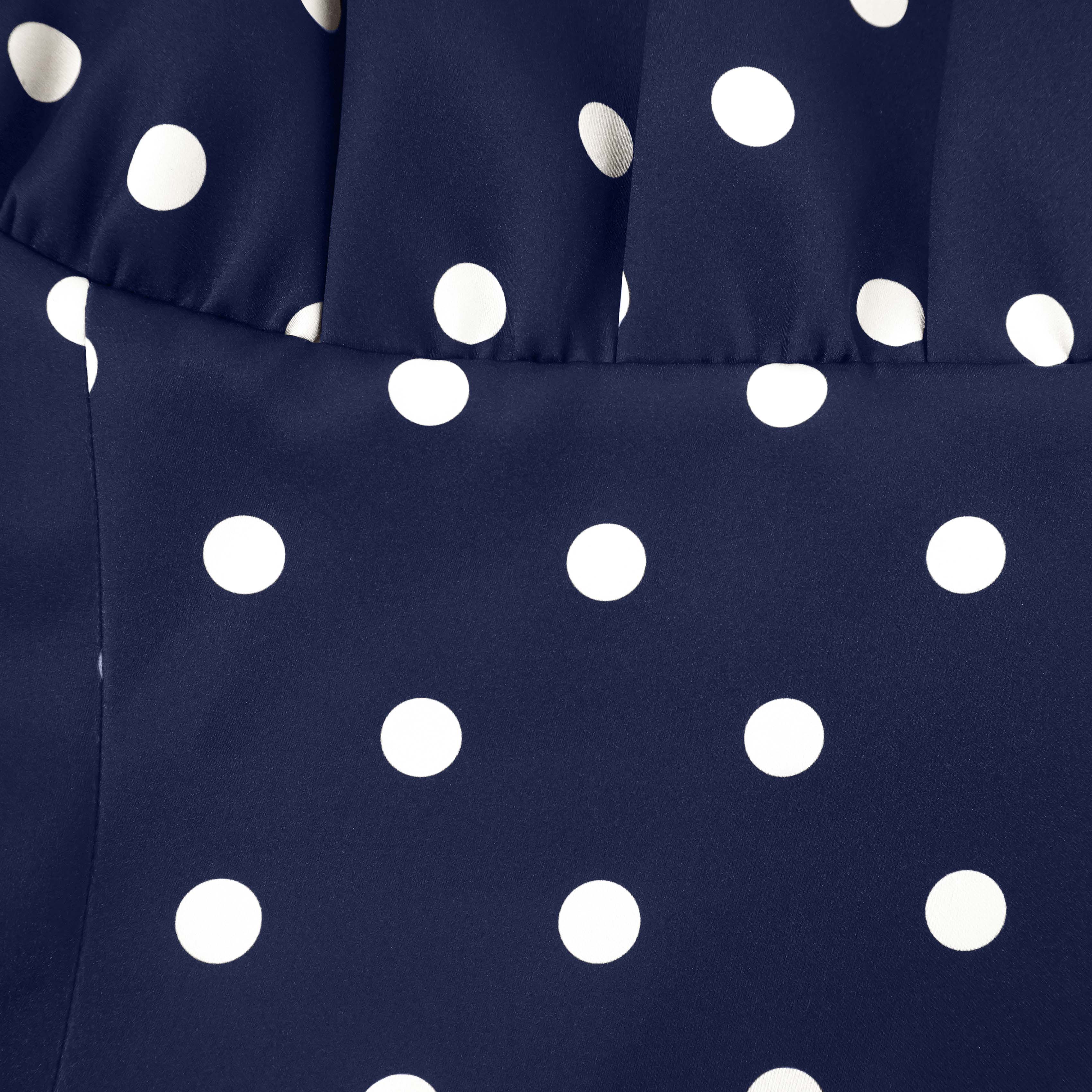 Navy Bandeau Polka Dot Satin Midi Dress