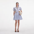 Blue Embroidered Linen Mini Dress