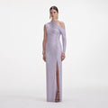 Lilac Rhinestone Gathered Maxi Dress