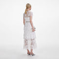 White Embellished Tulle Tiered Midi Dress
