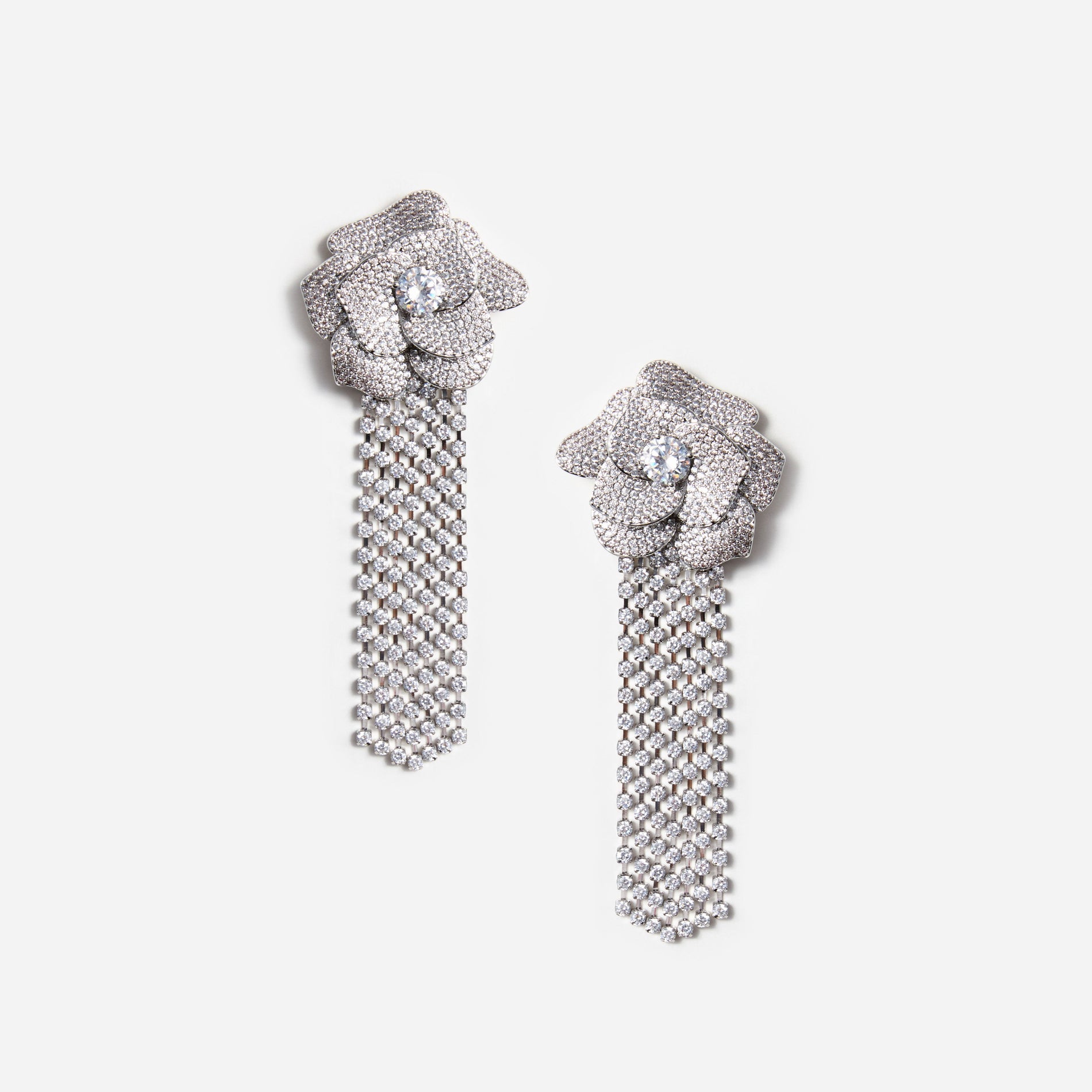 A photo of the Crystal Flower Droplet Earrings