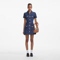Denim Diamante Bow Collared Mini Dress