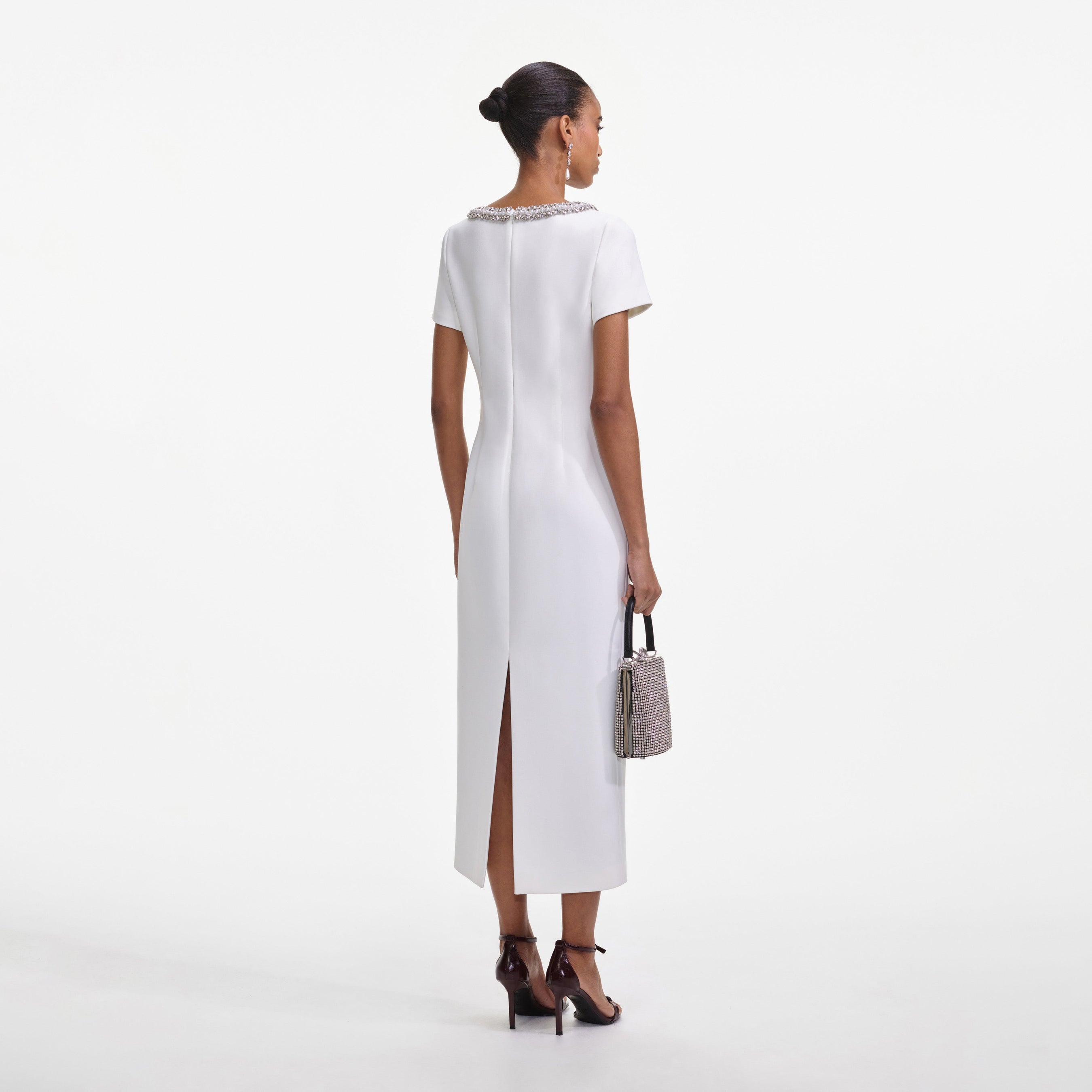 White Crepe Bow Midi Dress