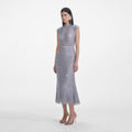 Grey Rhinestone Fishnet Midi Dress