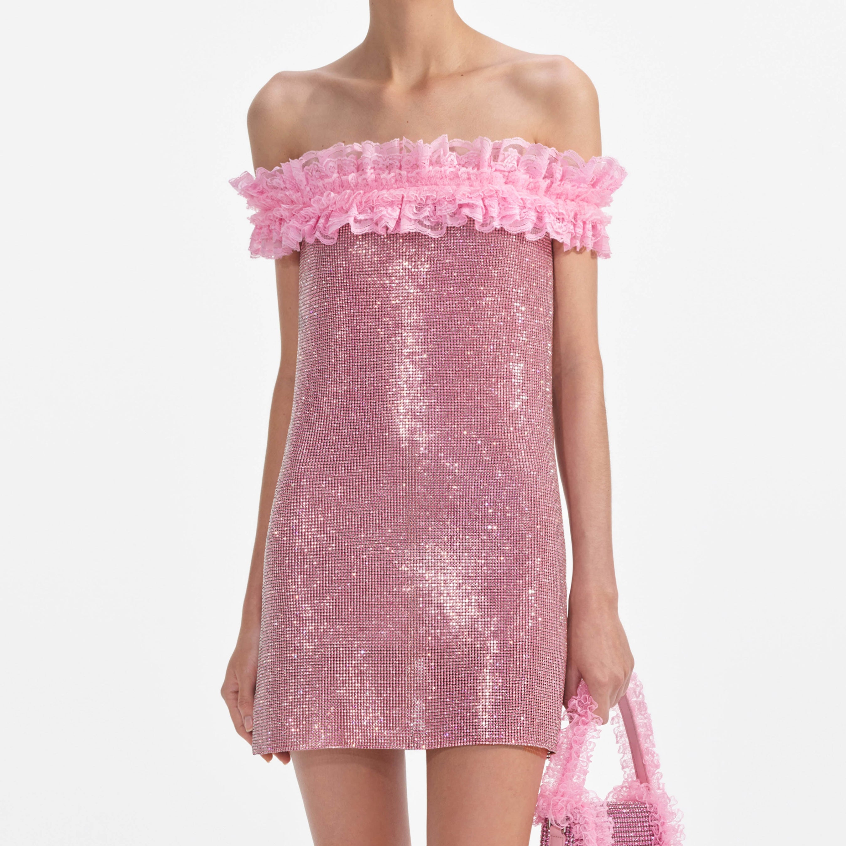 Pink Crystal Chainmail Mini Dress